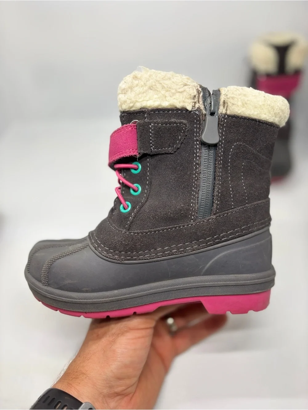 Cat & Jack Girls Winter Snow Boots Size 11 Black Pink Thermolite